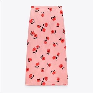 Zara Printed Linen Blend Midi Skirt Floral